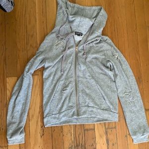 Fashion nova grey distressed ripped zip up hoodie sweatshirt NWOT
